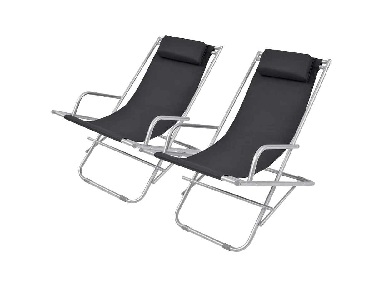 Chaises inclinables de terrasse lot de 2 Acier Noir
