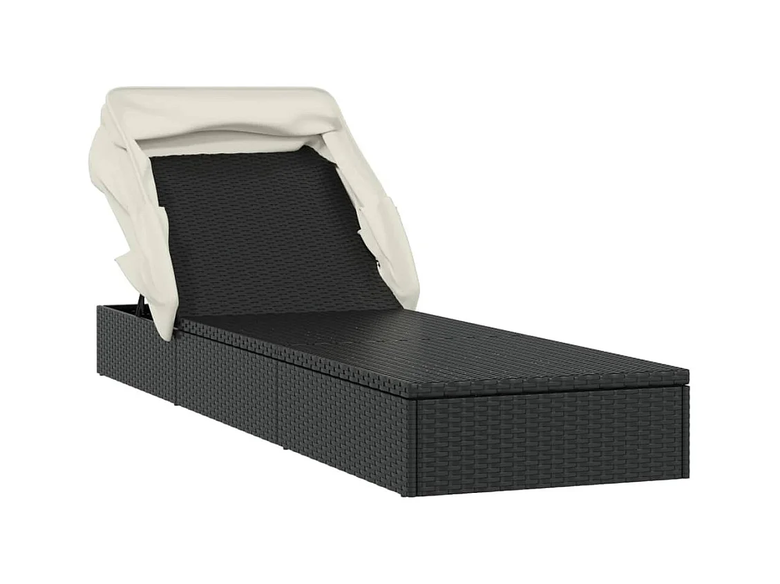 Tumbona con techo plegable negro 213x63x97 cm resina tejida