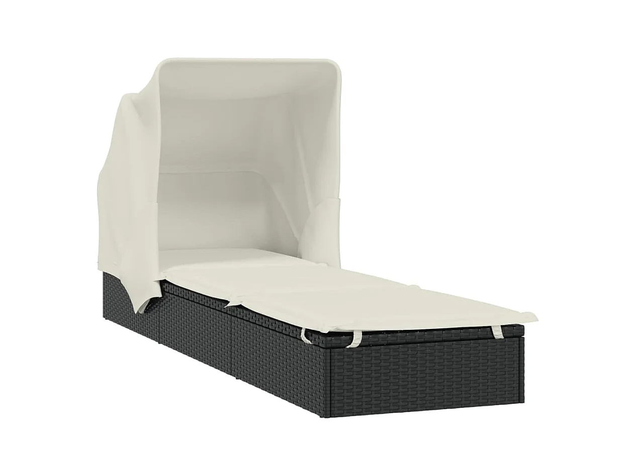 Tumbona con techo plegable negro 213x63x97 cm resina tejida