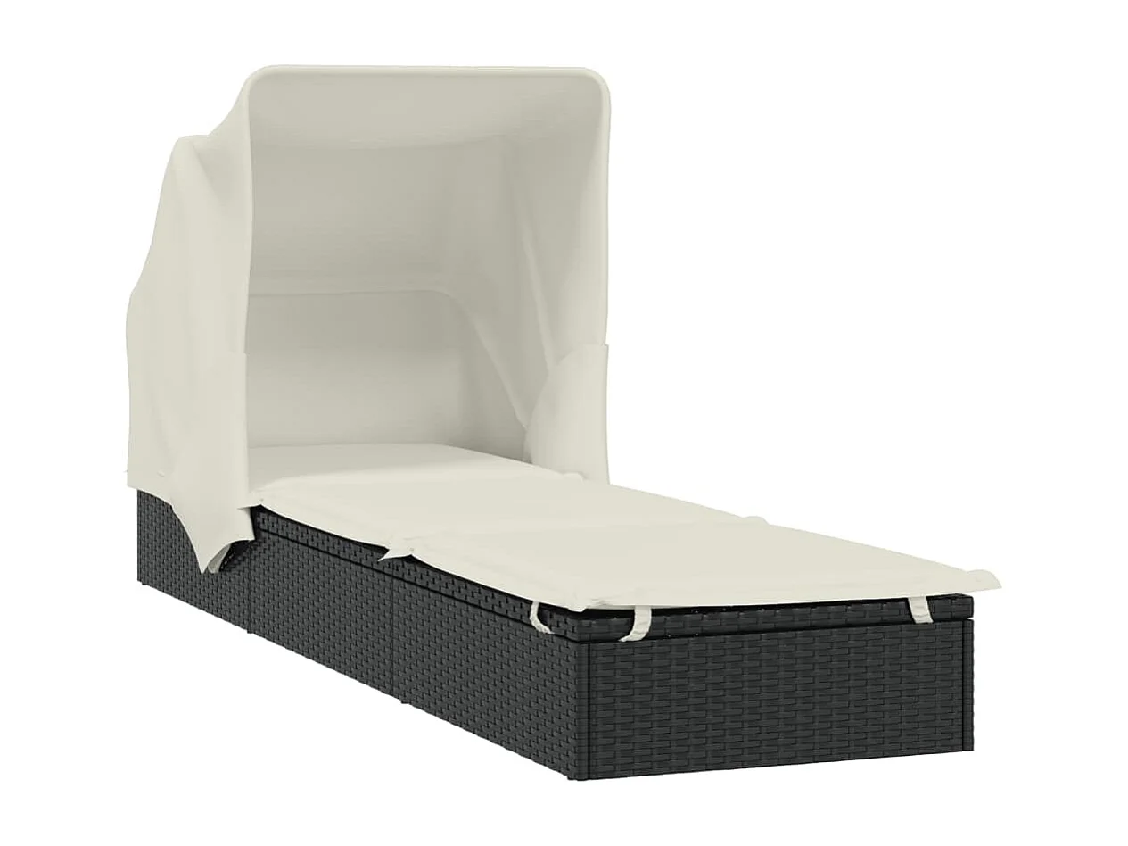 Sdraio con tetto pieghevole nero 213x63x97 cm resina intrecciata