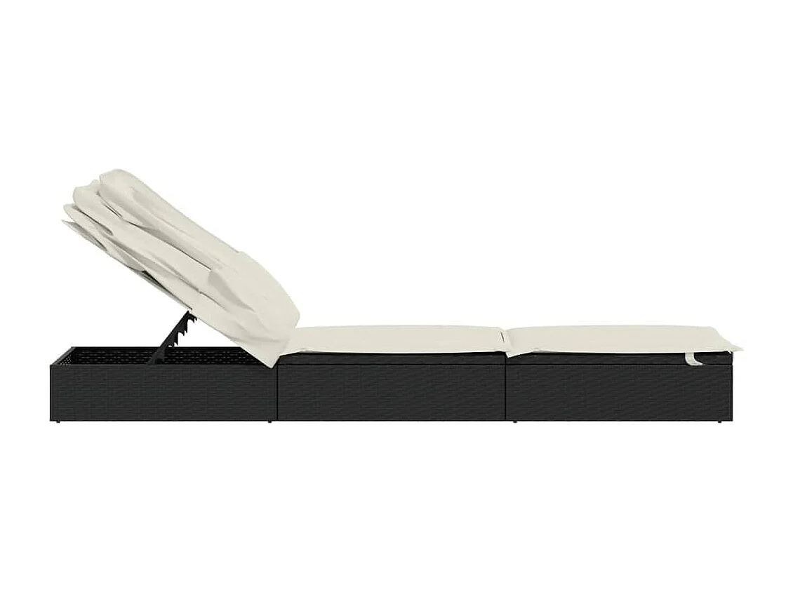 Sdraio con tetto pieghevole nero 213x63x97 cm resina intrecciata