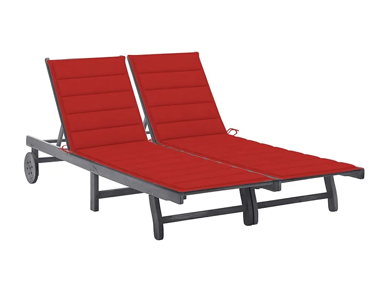 Chaise longue de jardin 2 places avec coussin Gris Acacia