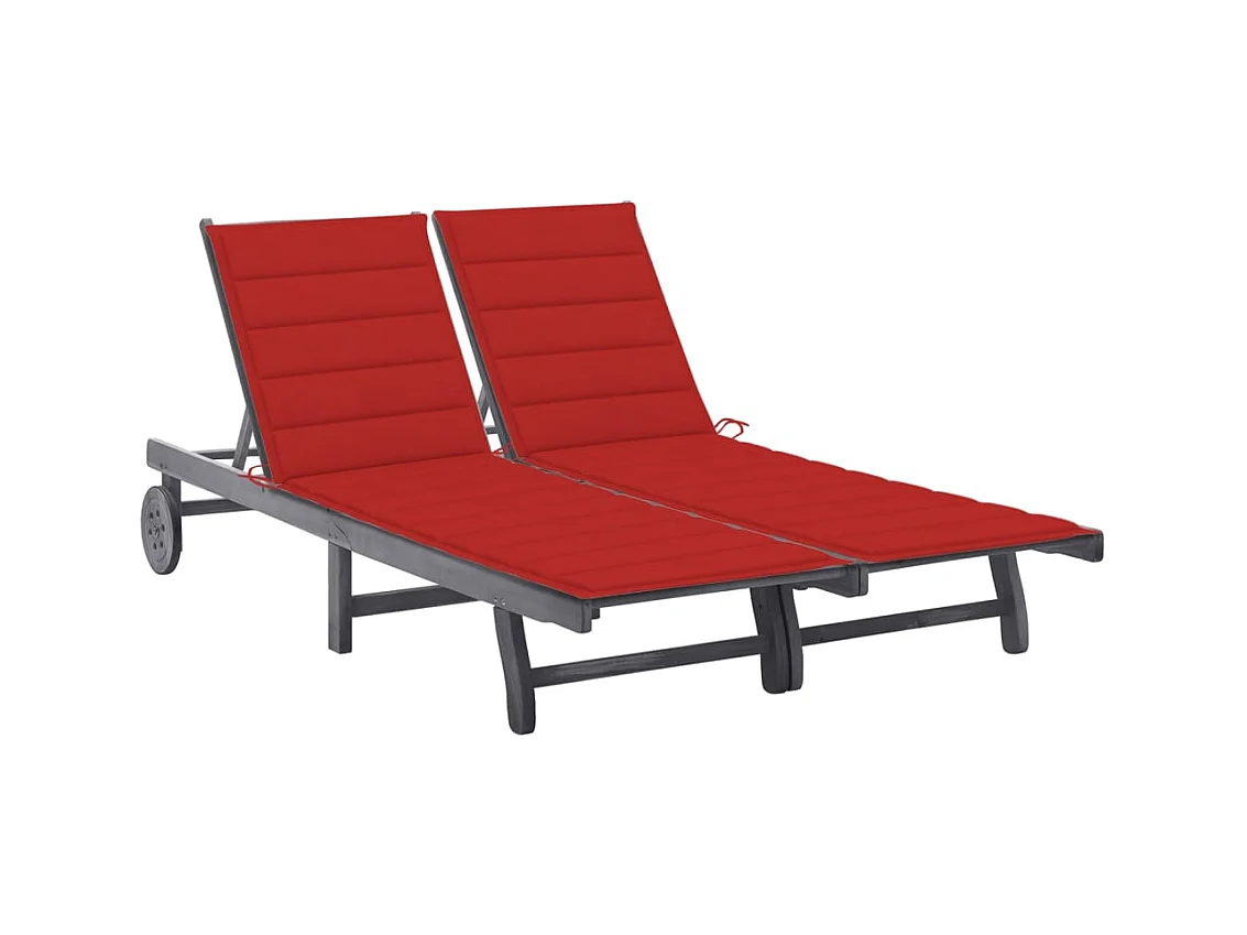 Chaise longue de jardin 2 places avec coussin Gris Acacia