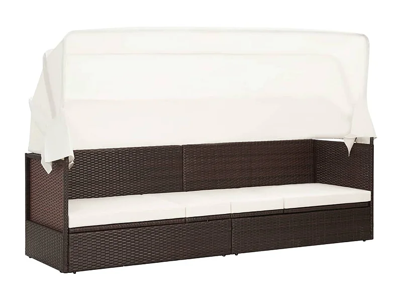 Divano da giardino con tenda da sole in resina intrecciata marrone