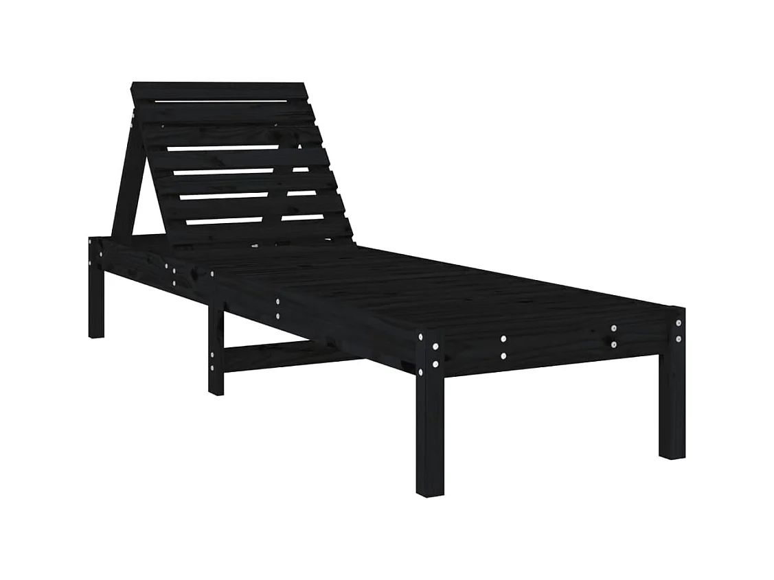 Conjunto de 2 tumbonas negras 199,5x60x74 cm madera maciza de pino