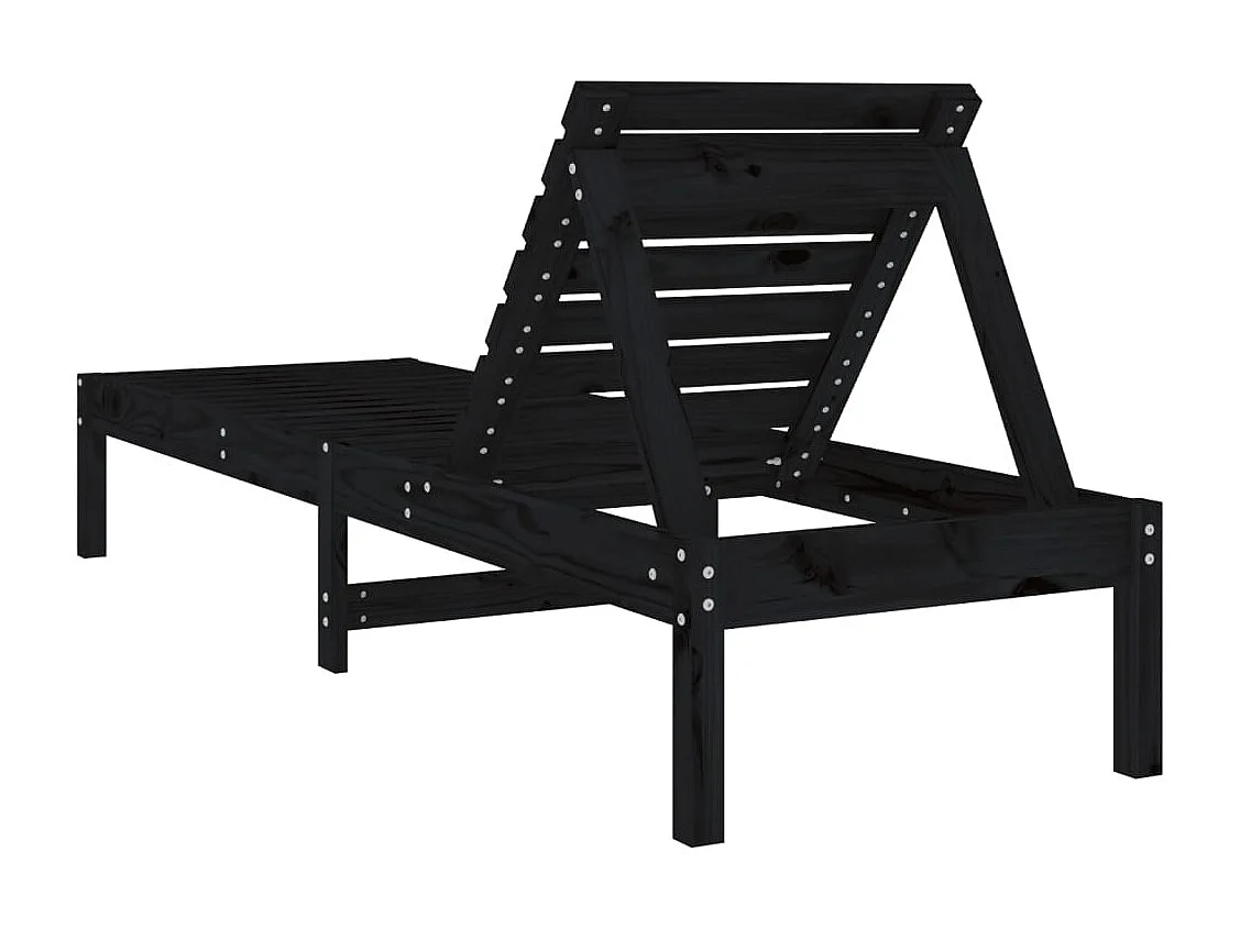 Conjunto de 2 tumbonas negras 199,5x60x74 cm madera maciza de pino