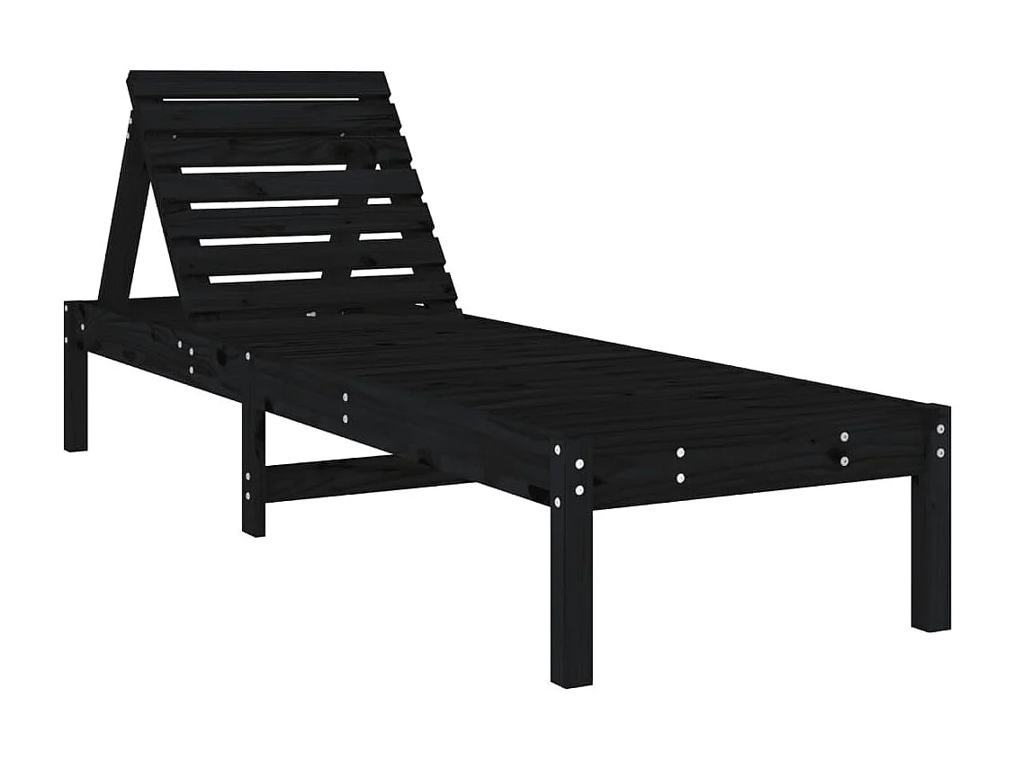 Conjunto de 2 tumbonas negras 199,5x60x74 cm madera maciza de pino
