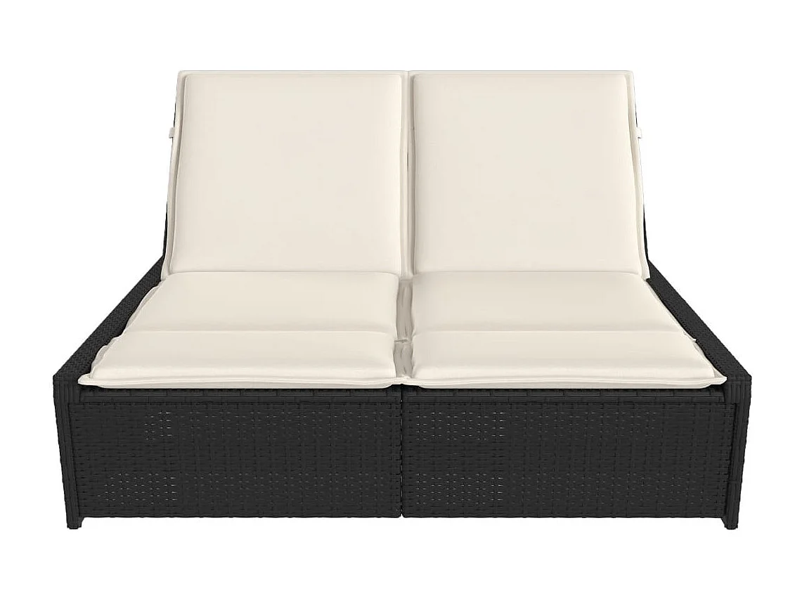 Chaise longue doppia con cuscini in vimini di resina nera