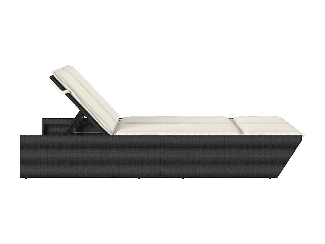 Chaise longue doppia con cuscini in vimini di resina nera
