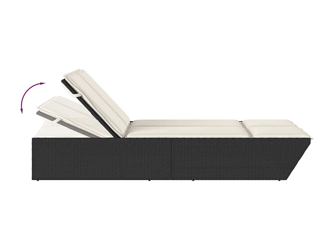 Chaise longue doppia con cuscini in vimini di resina nera