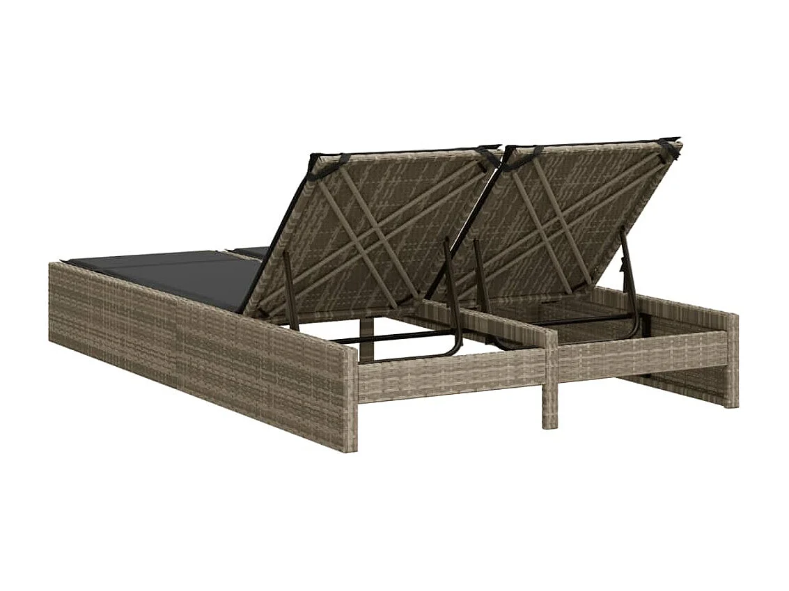 Chaise longue doble con cojines gris claro en resina trenzada