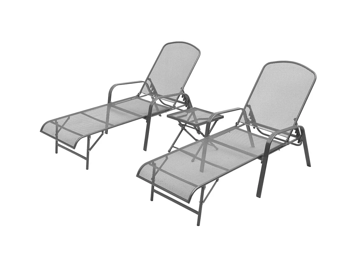 Conjunto de 2 tumbonas con mesa, acero antracita