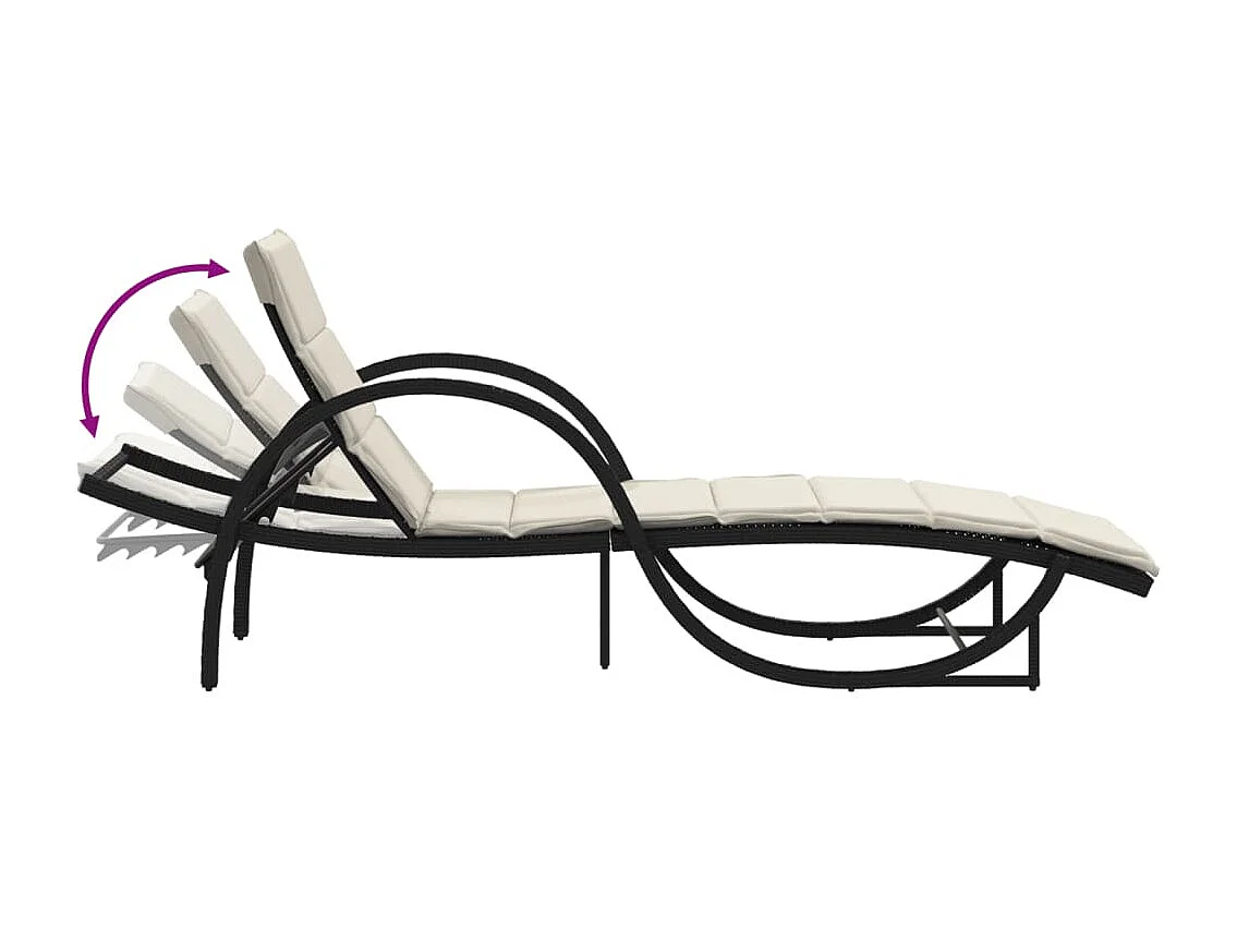 Chaise longue met zwart kussen 60x199x42 cm geweven hars