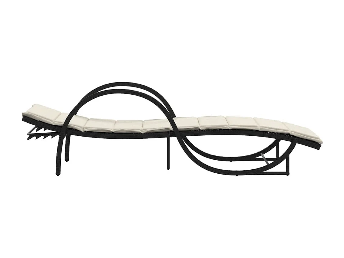 Chaise longue con cuscino nero 60x199x42 cm resina intrecciata