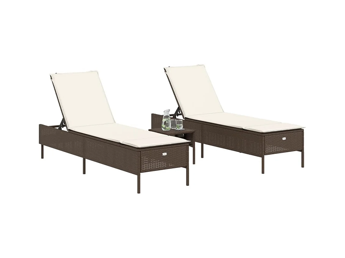 Set van 2 bruine rieten loungestoelen van kunsthars met kussens