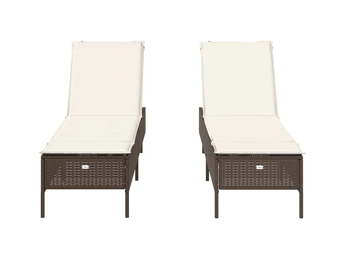 Set van 2 bruine rieten loungestoelen van kunsthars met kussens