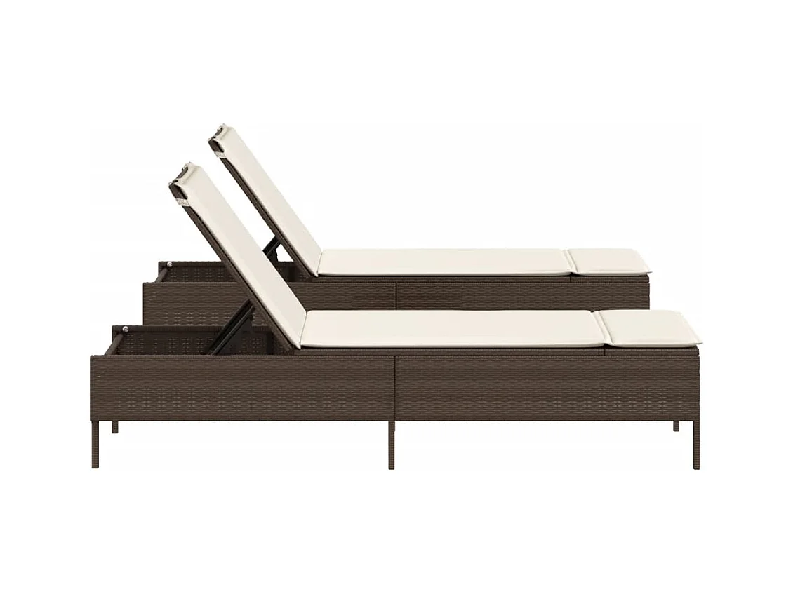 Set van 2 bruine rieten loungestoelen van kunsthars met kussens