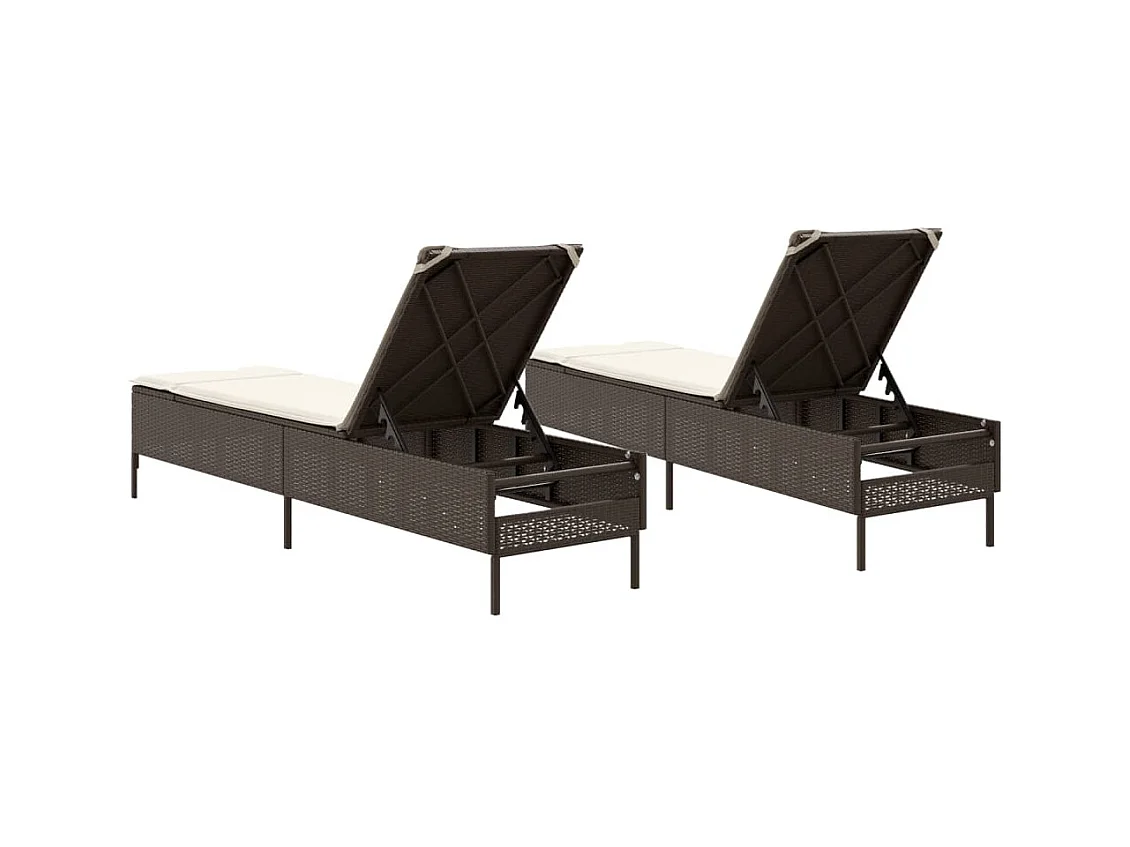 Set van 2 bruine rieten loungestoelen van kunsthars met kussens