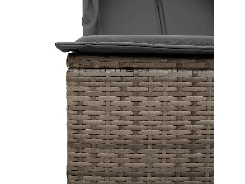 Chaise longue doppia con tetto e tende in resina intrecciata grigia