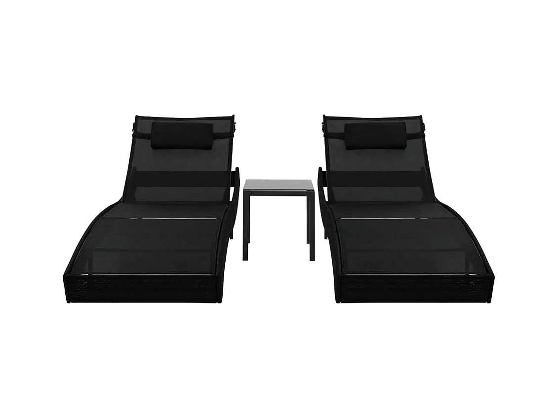 2-delige chaise longue en tafel in geweven hars en textileen, zwart