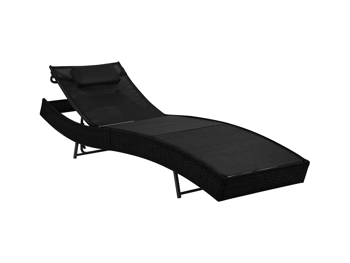2-delige chaise longue en tafel in geweven hars en textileen, zwart