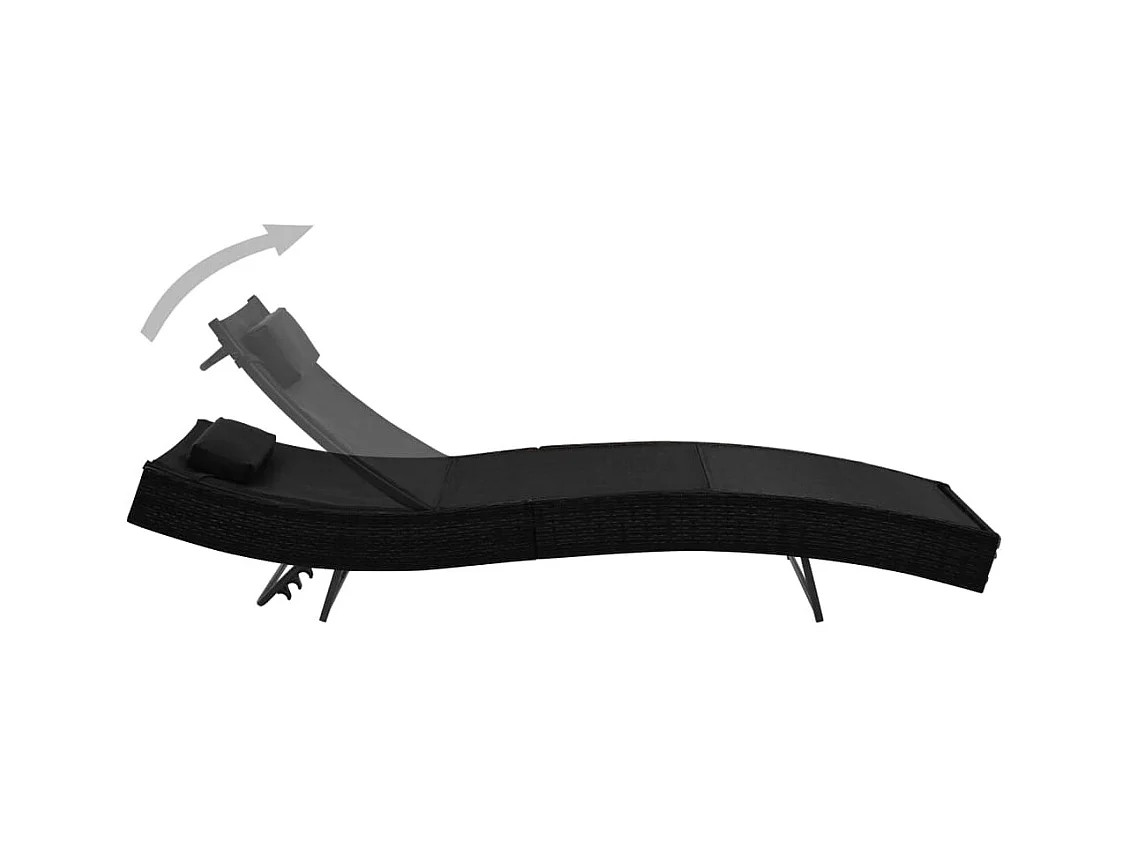 2-delige chaise longue en tafel in geweven hars en textileen, zwart