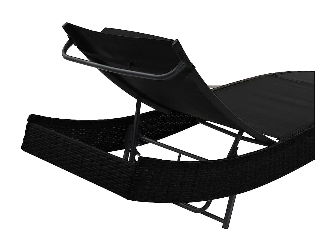 Chaise longue e tavolo 2 pezzi in resina intrecciata e textilene, nero