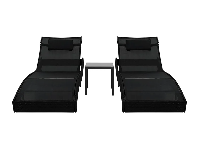 2-teilige Chaiselongue und Tisch aus gewebtem Harz und Textilene, schwarz