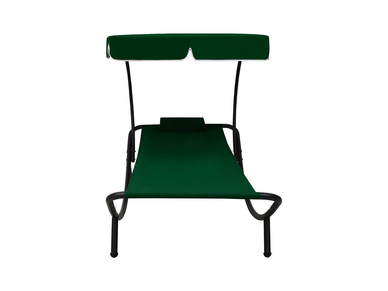 Tuinligstoel met luifel en groen kussen