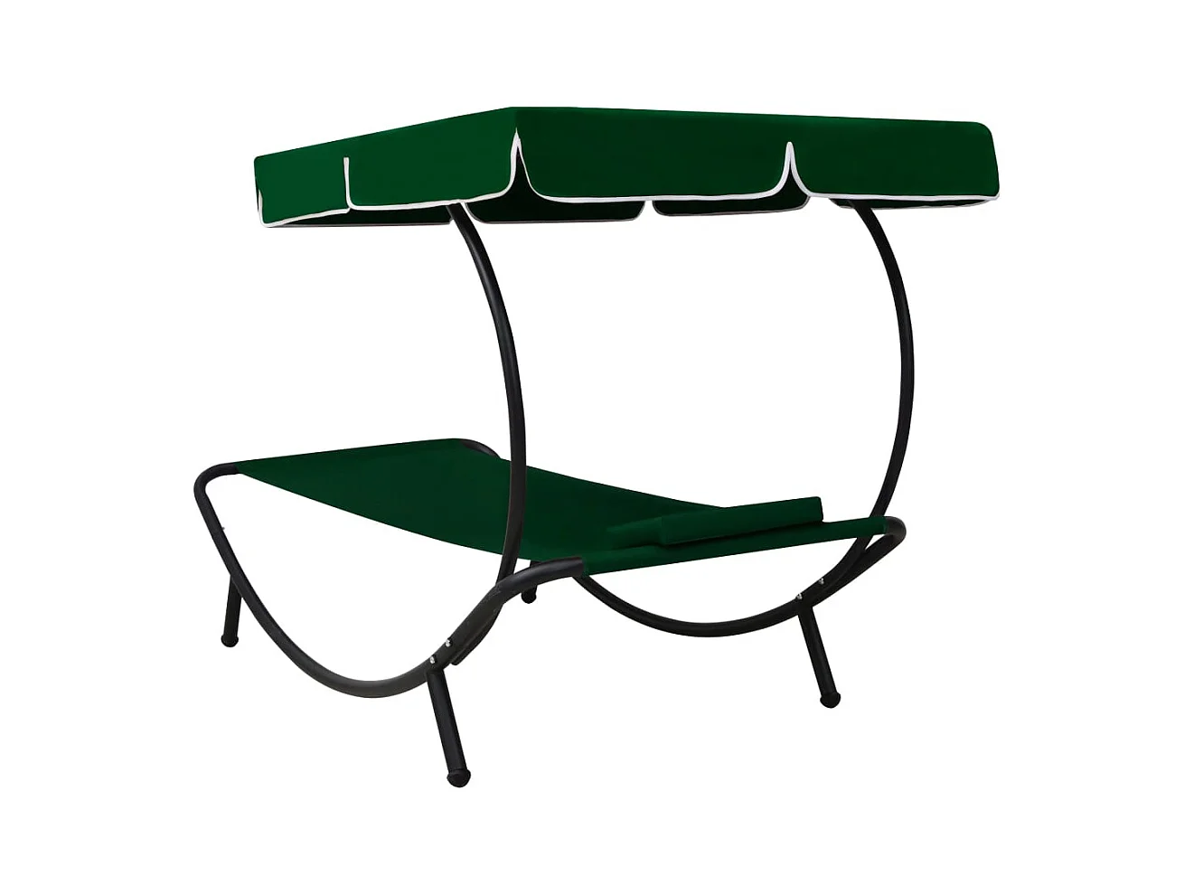 Tuinligstoel met luifel en groen kussen