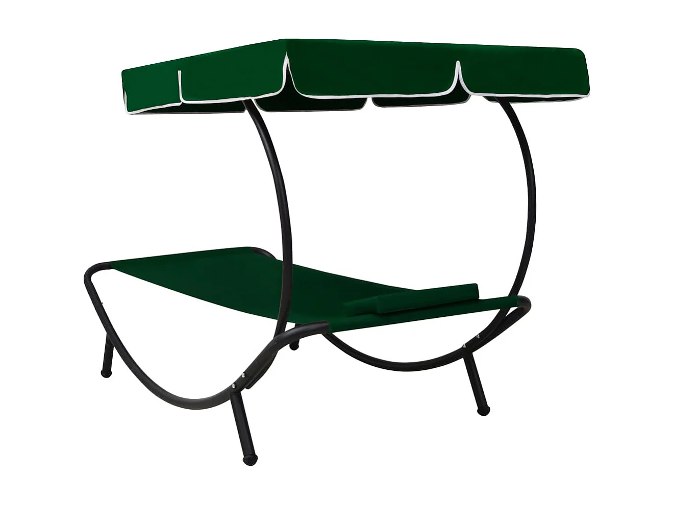Chaise longue de jardin avec auvent et oreiller vert