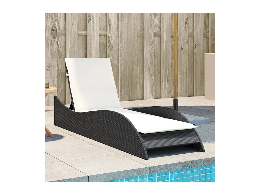 Chaise longue met zwart kussen 60x205x73 cm geweven hars
