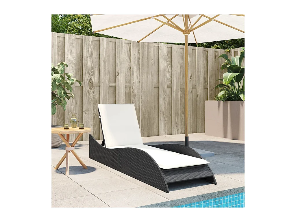 Chaise longue met zwart kussen 60x205x73 cm geweven hars