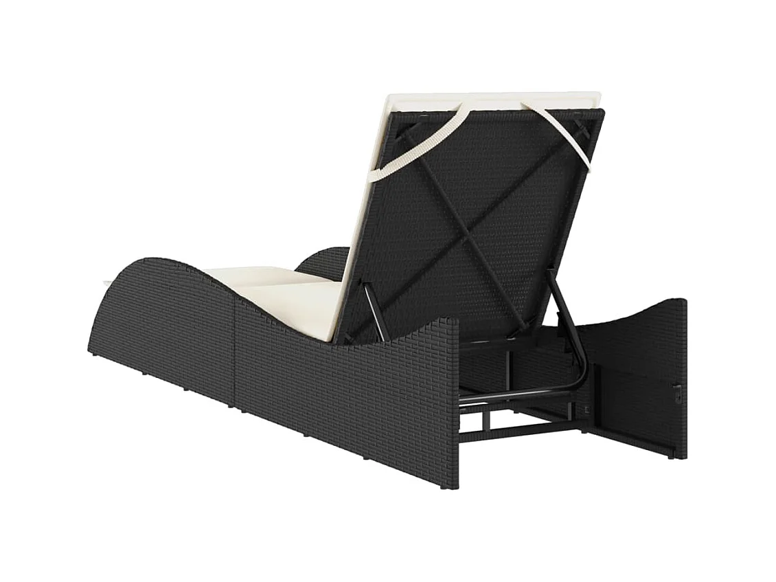 Chaise longue met zwart kussen 60x205x73 cm geweven hars