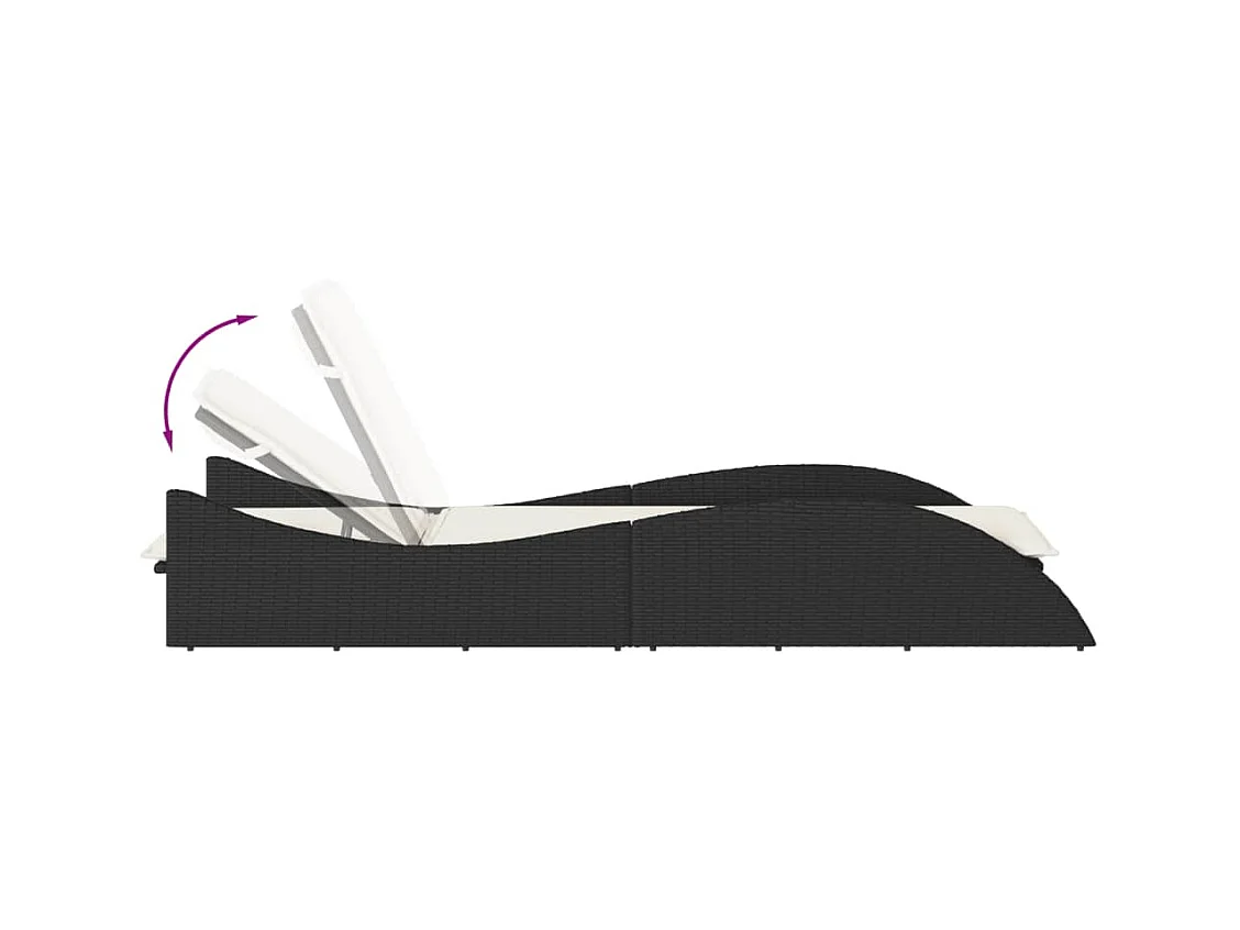 Chaise longue met zwart kussen 60x205x73 cm geweven hars