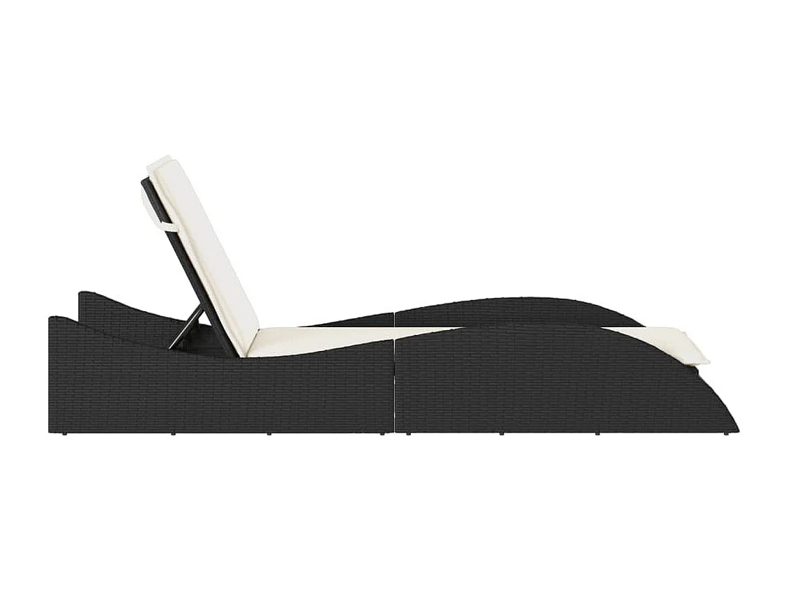 Chaise longue con cuscino nero 60x205x73 cm resina intrecciata