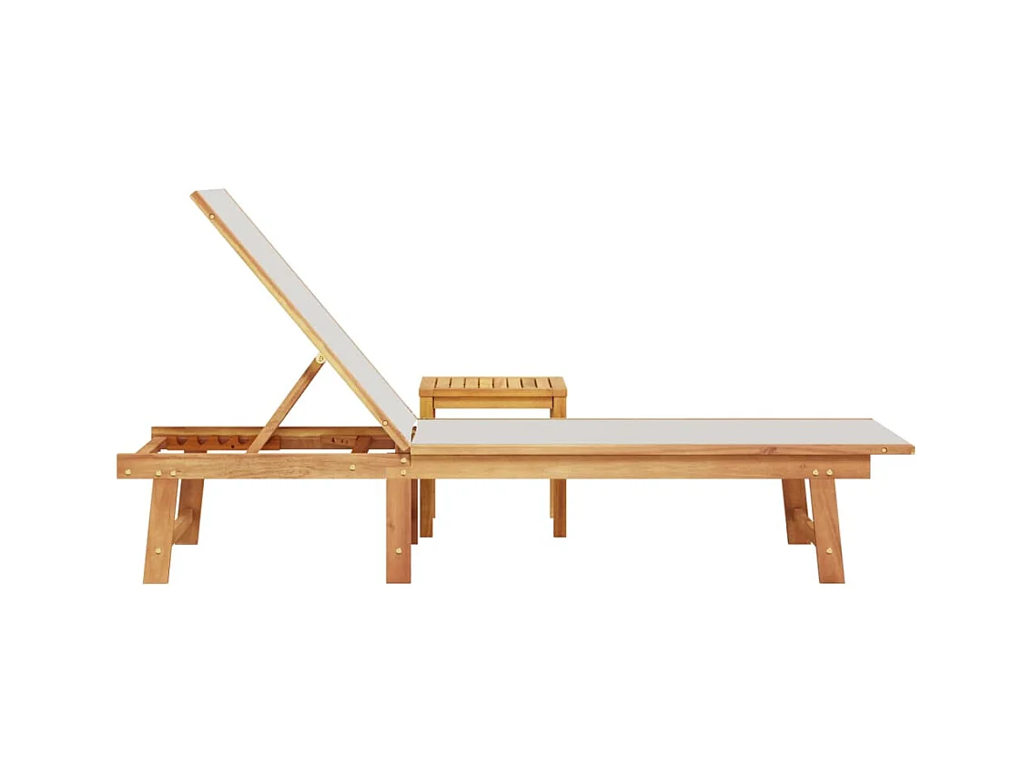 Grijze chaise longue en tafel in massief acaciahout en textileen