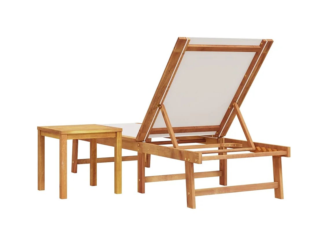 Grijze chaise longue en tafel in massief acaciahout en textileen