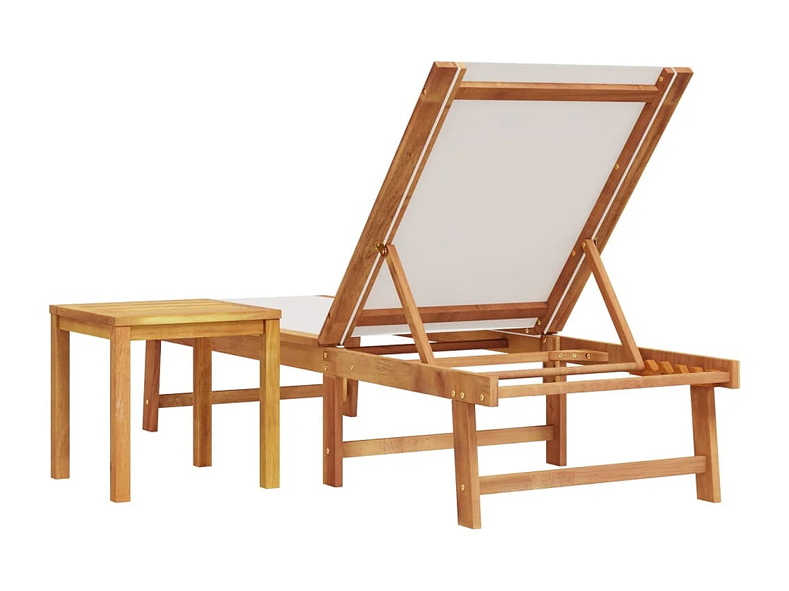 Chaise longue e tavolo grigi in legno massello di acacia e textilene