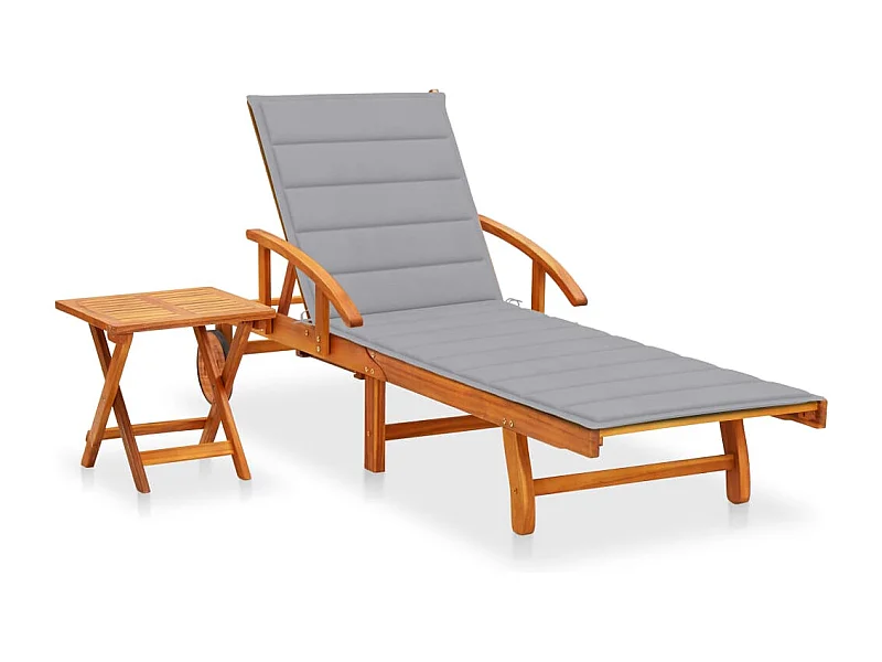 Sillón de jardín con mesa y cojín de madera de acacia