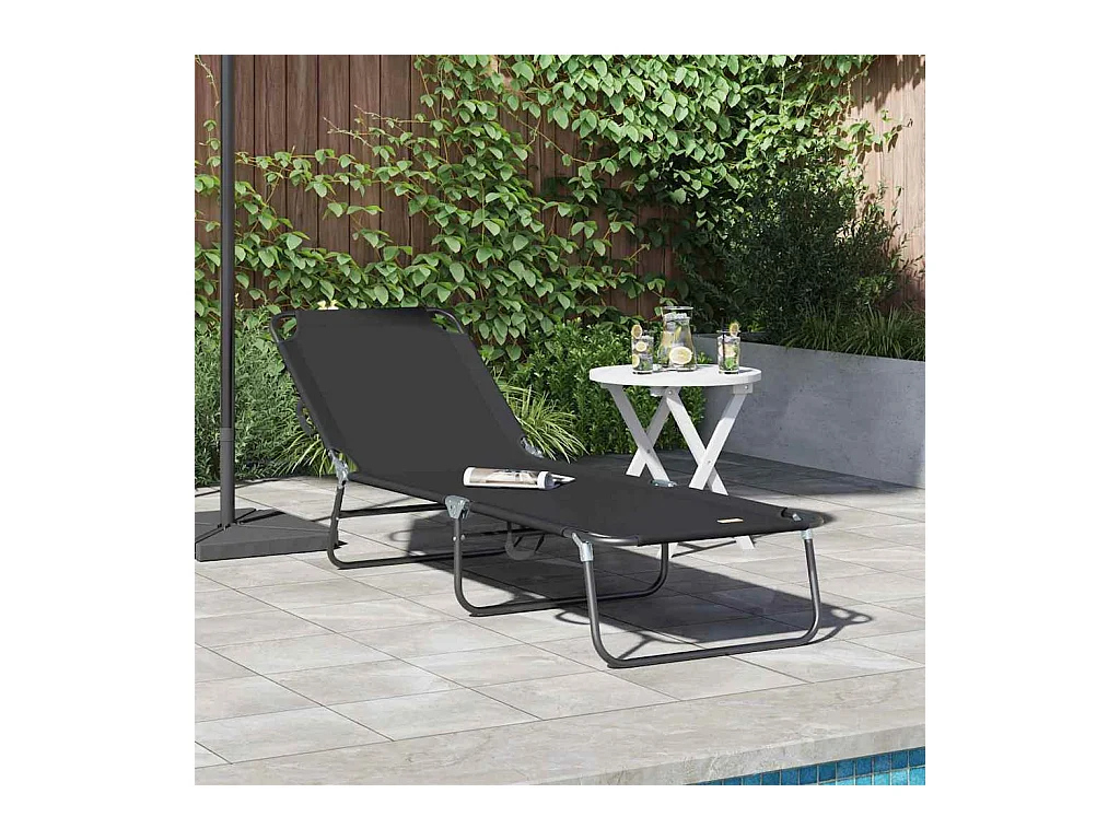 Chaise longue pliante 1-personne Noir 56 x 189 x 87 cm tissu