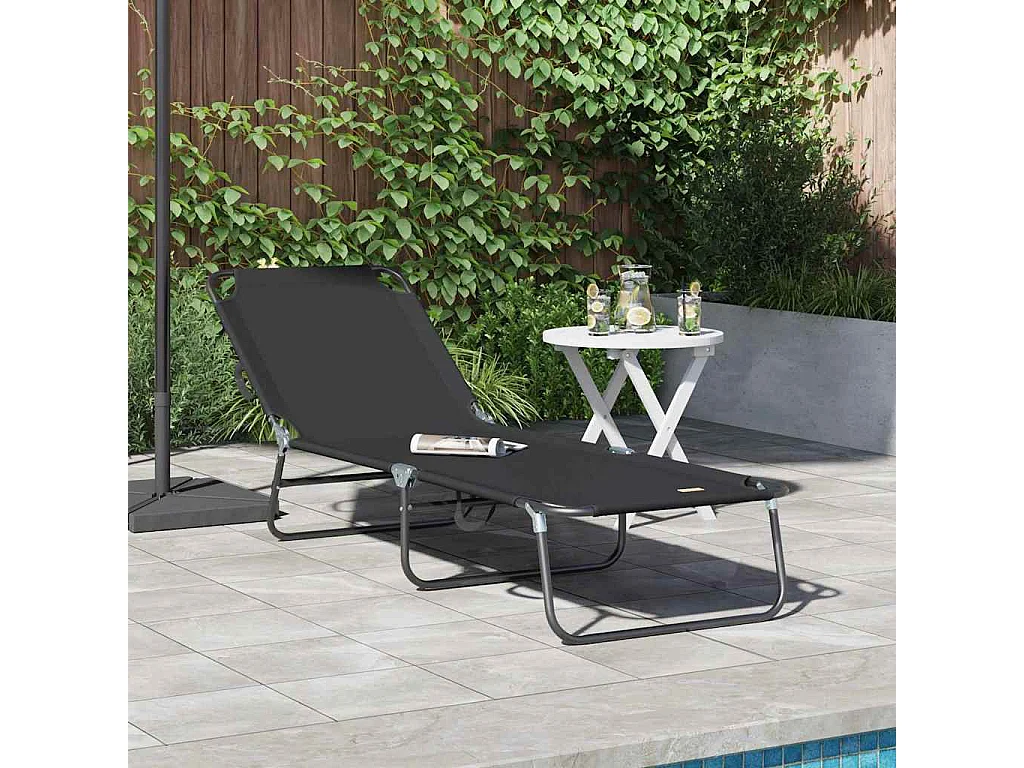 Chaise longue pliante 1-personne Noir 56 x 189 x 87 cm tissu