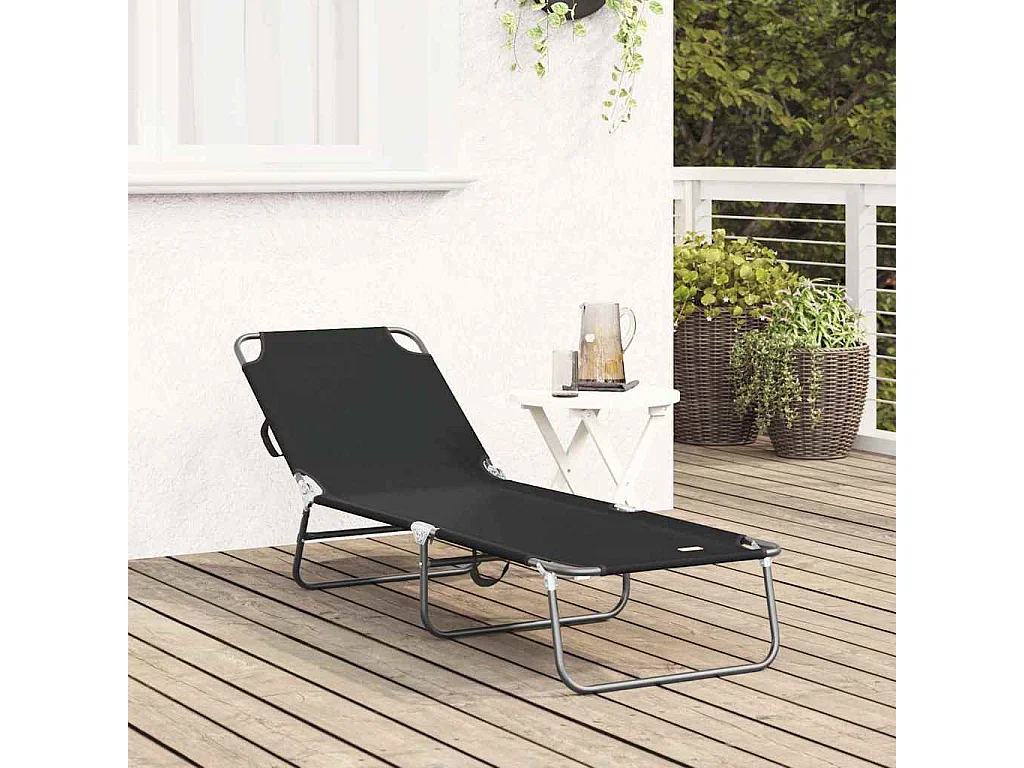 Chaise longue pliante 1-personne Noir 56 x 189 x 87 cm tissu