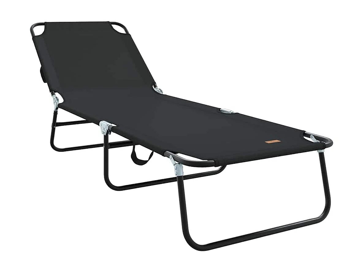 Chaise longue pliante 1-personne Noir 56 x 189 x 87 cm tissu