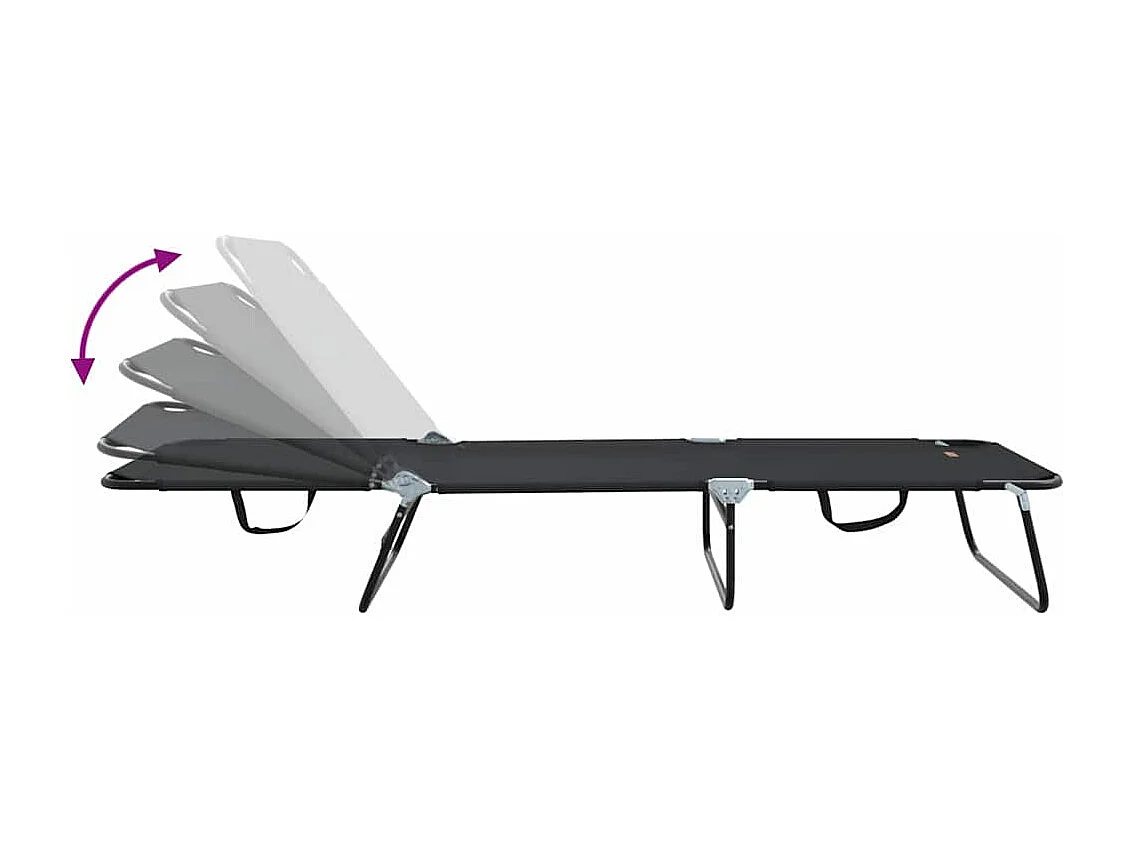 Chaise longue pliante 1-personne Noir 56 x 189 x 87 cm tissu