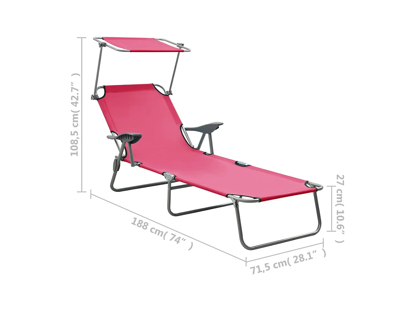 Roze stalen ligstoel met luifel