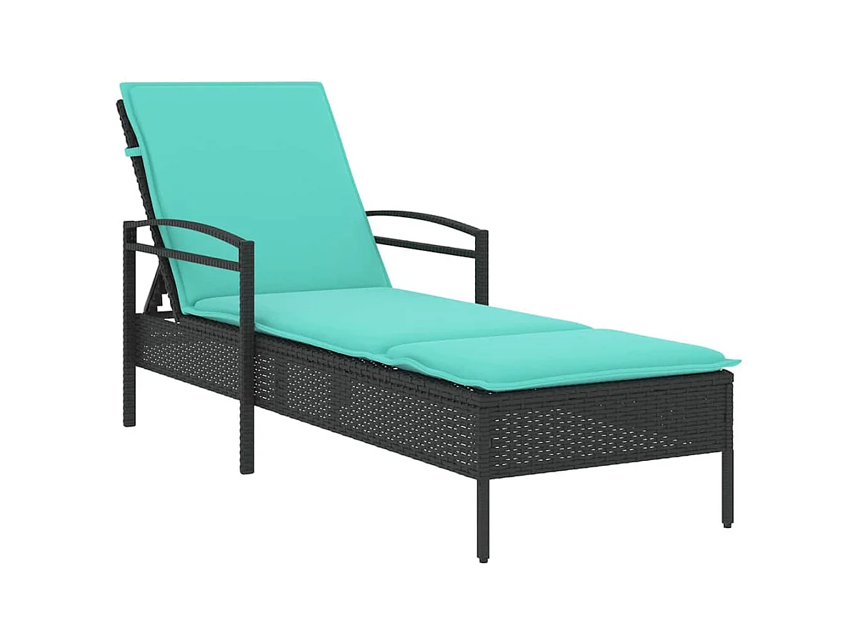 Zwarte ligstoel met kussen, 63 x 200 x 81 cm, van synthetisch rotan