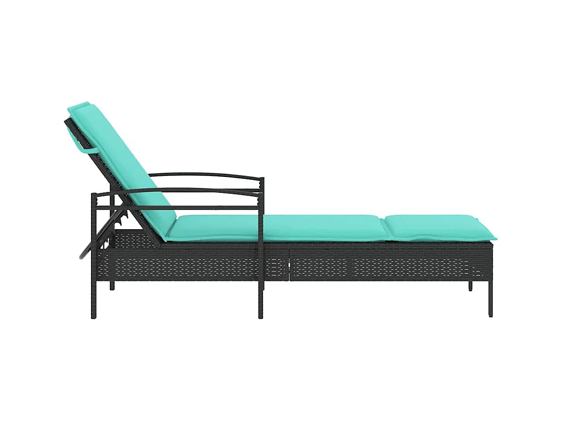 Zwarte ligstoel met kussen, 63 x 200 x 81 cm, van synthetisch rotan
