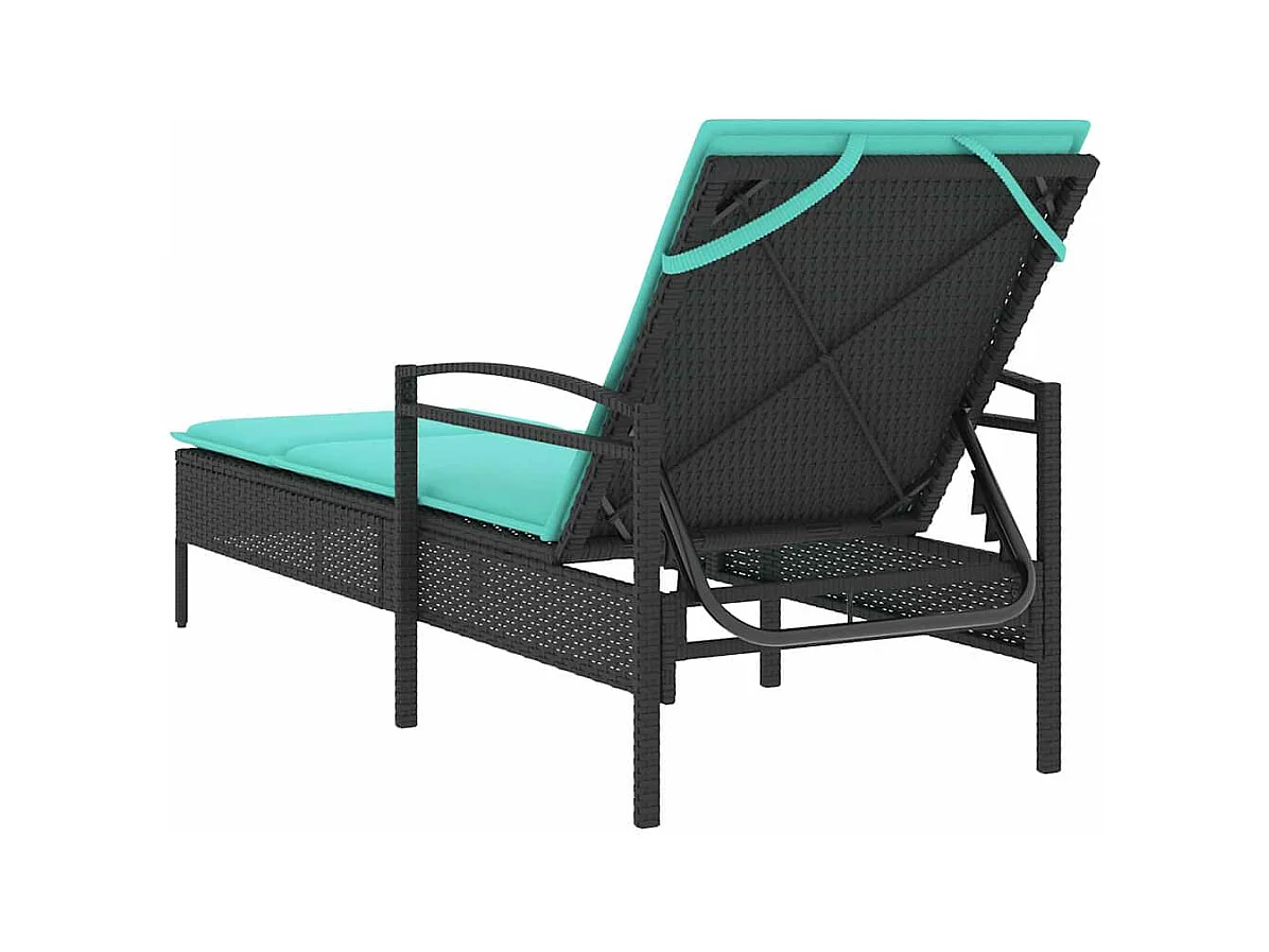 Zwarte ligstoel met kussen, 63 x 200 x 81 cm, van synthetisch rotan