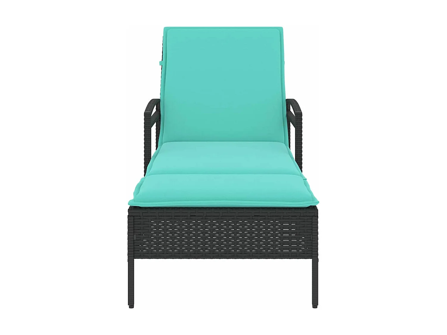 Transat noir avec coussin, 63 x 200 x 81 cm, en rotin synthétique